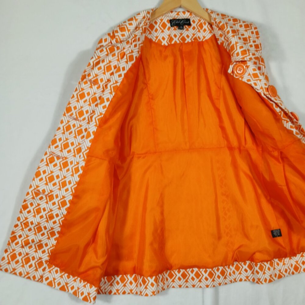 Eden Court, Small, Women's Orange & White Print Jacket, Stylish, Fitted & Flare - Picture 5 of 16